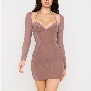 House of CB Mocha Ruched Corset Mini Dress